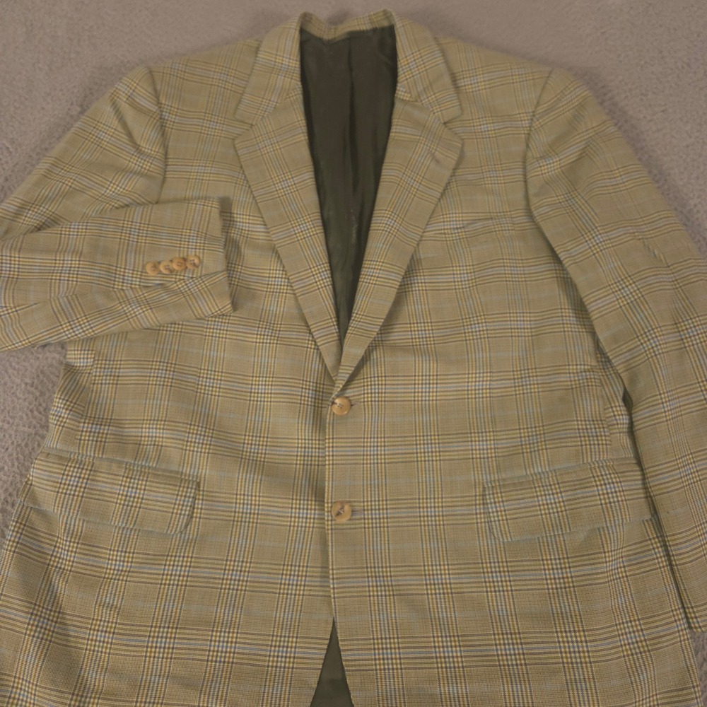 Oxxford Clothes Sport Coat Men 46R Plaid Manhattan II Merino Wool Windowpane 90s